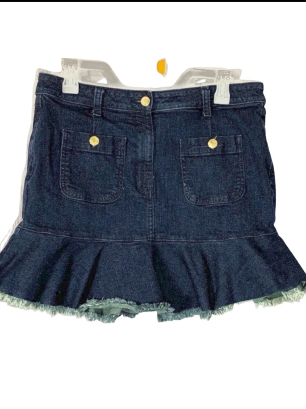 Michael Kors Navy Frayed Denim Skirt Women 10 Ruffle Hem A-line Y2K Summer